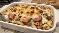 フライパンひとつでホワイトソースも完結：ウィンナー入りマカロニグラタン